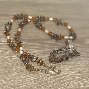 Brown Beaded Necklace with Pendant